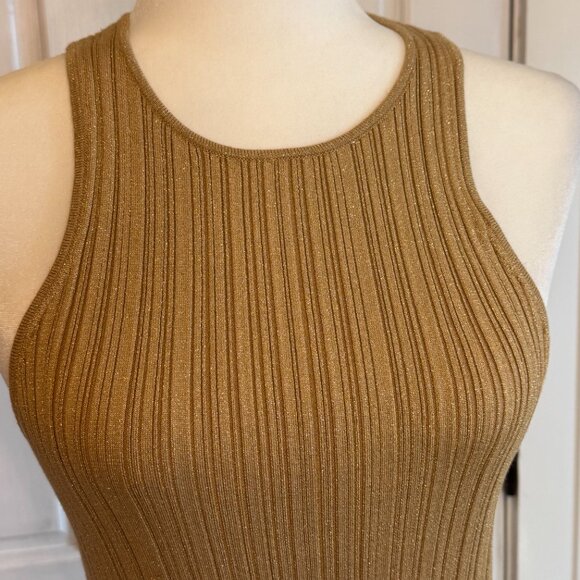 madewell | gold glitter metallic ribbed high neck tank top - Picture 3 of 6